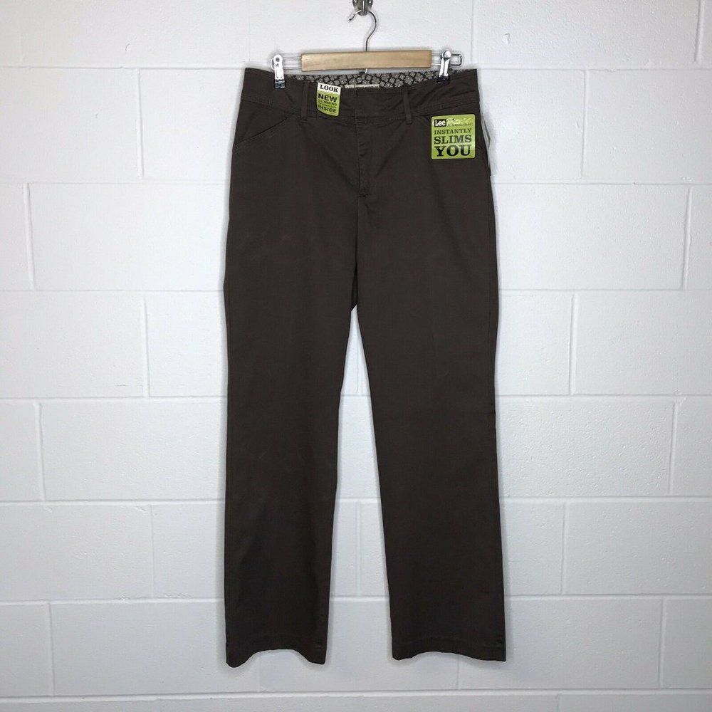 Lee Womens Natural Straight Leg Brown Pants Stretch Slimming Control Sz10 Medium